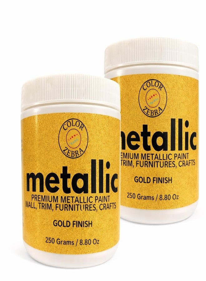 Color Zebra Acrylic Gold Metallic Paint - 250g (Pack of 2) | Metallic Paint for Wall Trim, Furniture, Crafts | Non Toxic Acrylic Metallic Paint for Professional Artists, Hobby Painters & Kids - Image 1